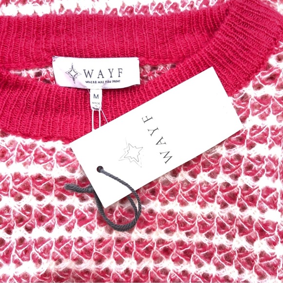 WAYF Pink White Crochet Yarn Knit Crewneck Sweater Top XS - Picture 6 of 6